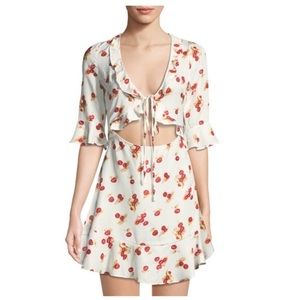 Haute Rogue Cherry-Print Tie-Front Mini Dress Sz M